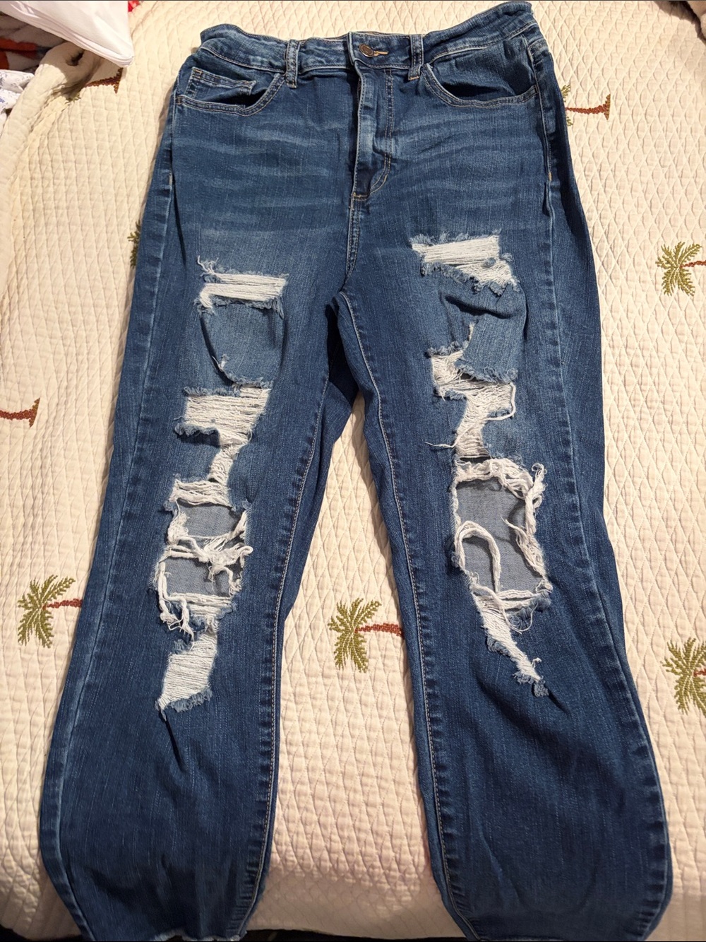 Cello Women's Distressed Dark Blue Boyfriend Jeans